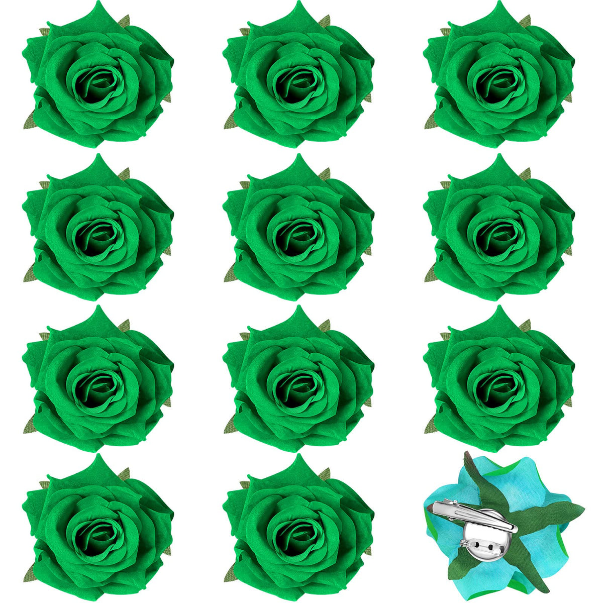 Yilloog 12 Pack Rose Hair Clip Flower 2.8 Hairpin Floral Brooch Floral Hair Clips Mexican Hair Flowers Hairpin Party Supplies for Women Rose Hair Accessories Wedding Pack(Green)