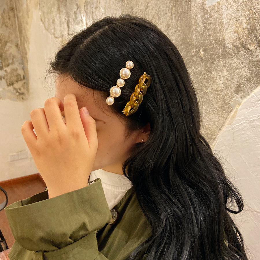 Trendy Pearl Chain Hair Clip Set - Korean Hair Accessories