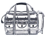 Wide Mouth Large Professional Clear PVC Travel Makeup Artist Set Bag Cosmetic Nails Beauty Bag Transparent Vinyl Tool Organizer Work Bag Beach Bag Diaper Bag with 6 External Pockets & Strap (Grey)