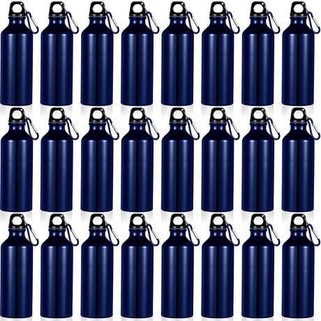 Gandeer 24 Pieces Aluminum Water Bottle 17 oz Leak Proof Sports Bottle Bulk Lightweight Aluminum Bike Water Bottles with Buckle and Twist Cap for Gym Sports Travel Riding Camping Running (Dark Blue)