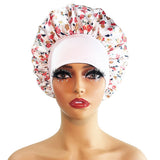 Wide-Brimmed Satin Printed Shower Cap for Beauty