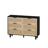 Drawers Rattan Storage Cabinet Rattan Drawer,for Bedroom,Living Room,Black