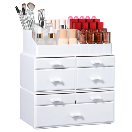 Cq acrylic 3 Pack White Organizer for Vanity With Drawer Cute Kawaii Makeup Organization for CosmeticsPretty Jewelry Organizer for PerfumeSkincareBrush LipstickNail Polish and Accessories Storage