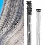 Hair Tinsel Clip in Tinsel Hair Extensions Black Fairy Glitter Hair Tinsel Kit for Women Heat Resistant 21.5In 6Pcs Festival Hair Accessories for Party Christmas New Year Halloween Cosplay