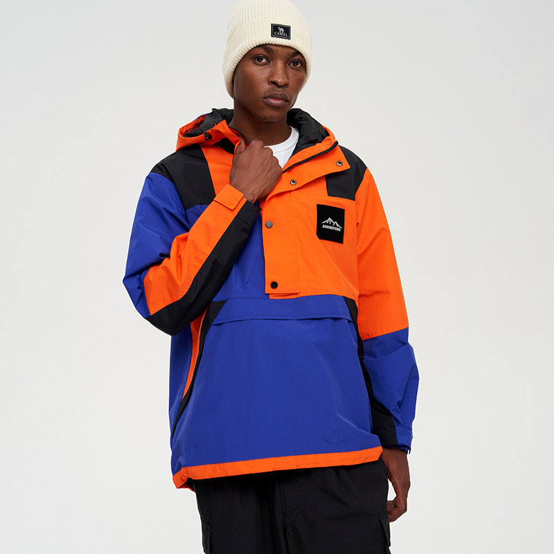 Men's Color Block Outdoor Hooded Jacket for Hiking