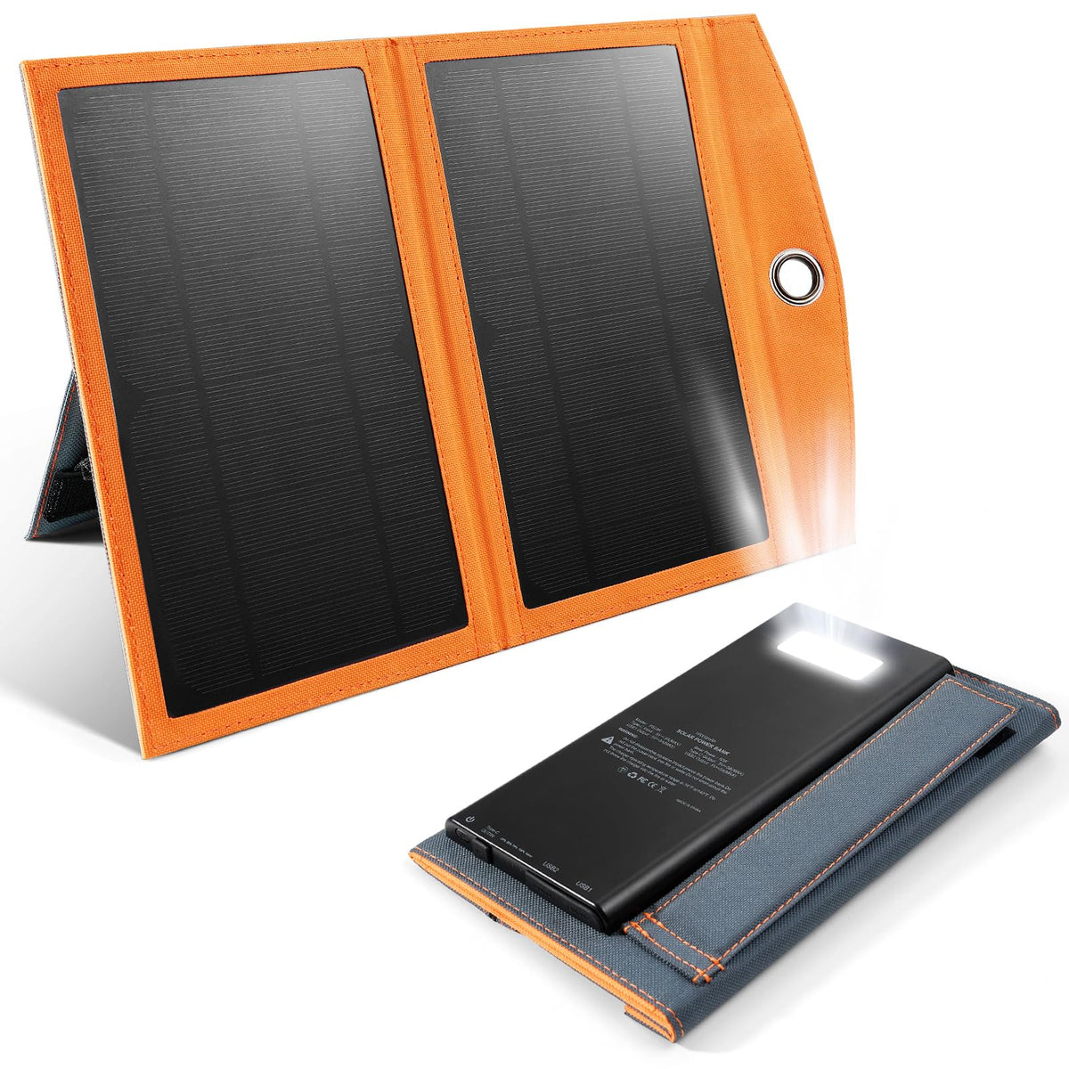 LUVKNIT 10W Portable Solar Charger Power Bank 5V 3A Folding Solar Panel Solar Cell with High-Efficiency Battery Charger Panel for Camping Hiking Backpacking Outdoor Trip Compatible with Phones Tablet