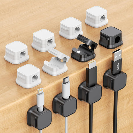 12 Pack Magnetic Cord Organizer Easy Secure Adhesive Cable Management FlyCoco Cell Phone Cord Holder for Nightstand Hide Or Organize Phone USB Charger Cable for Home Office Car Desk Nightstand