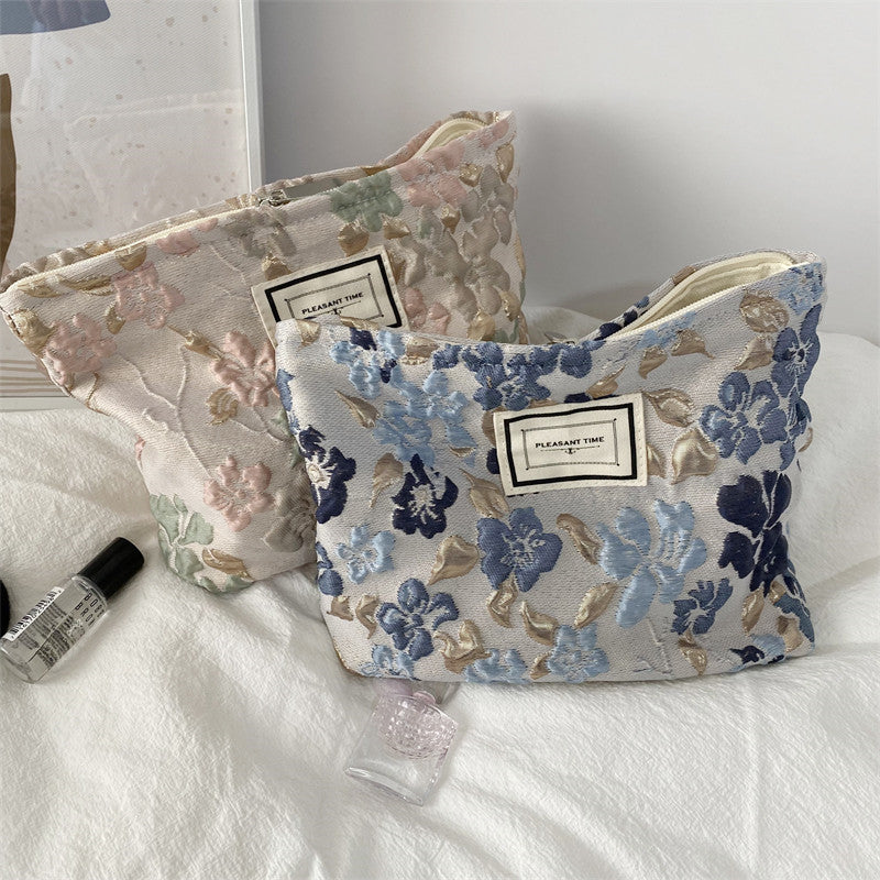 French Embossed Flower Cosmetic Bag for Women