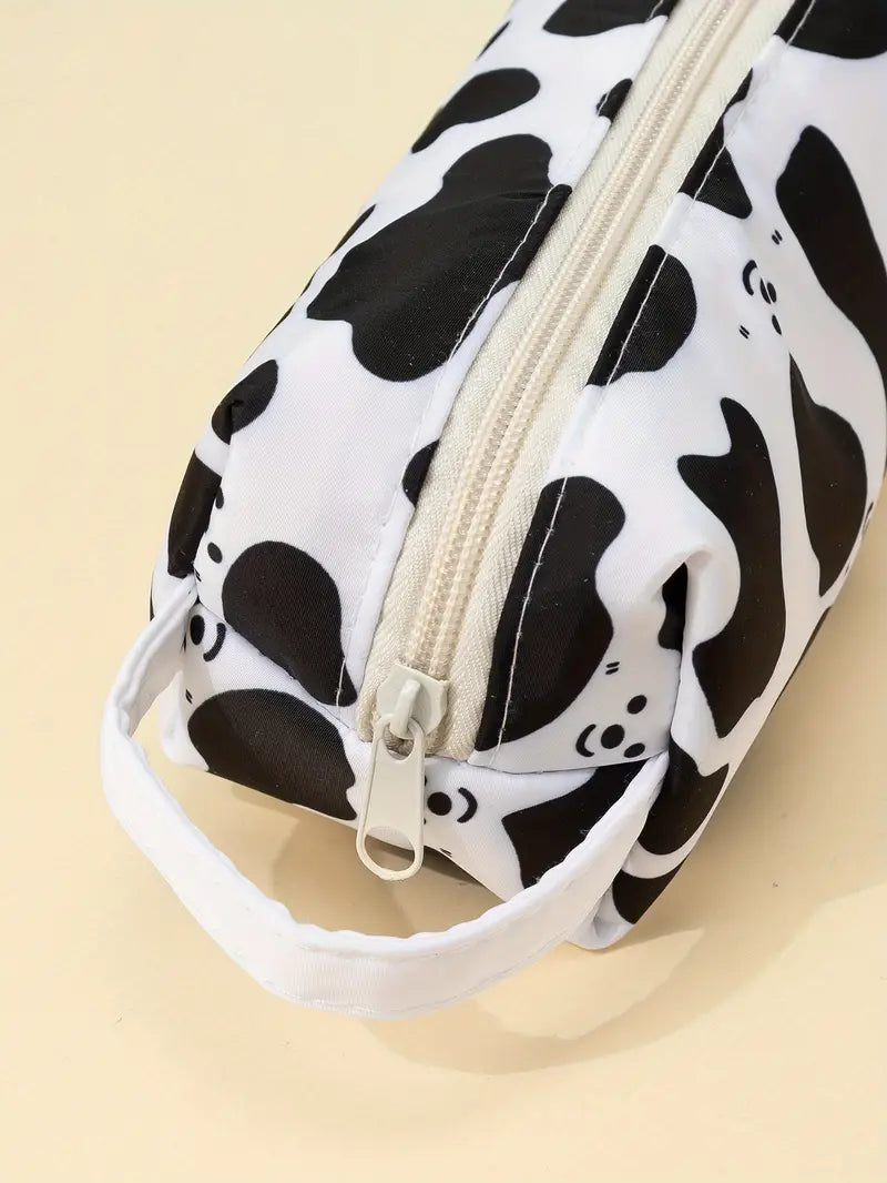 Smiley Face Cow Print Makeup and Pencil Case Organizer