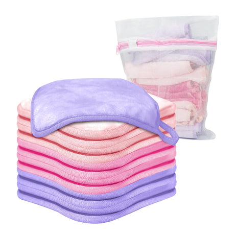 my novel things Makeup Remover Cloth 12 Packs Set 6.5" x 6.5" Reusable Makeup Remover Towels Makeup Washcloths For Face Soft & Washable Coral Fleece Microfiber Towel For Face Eye Lips