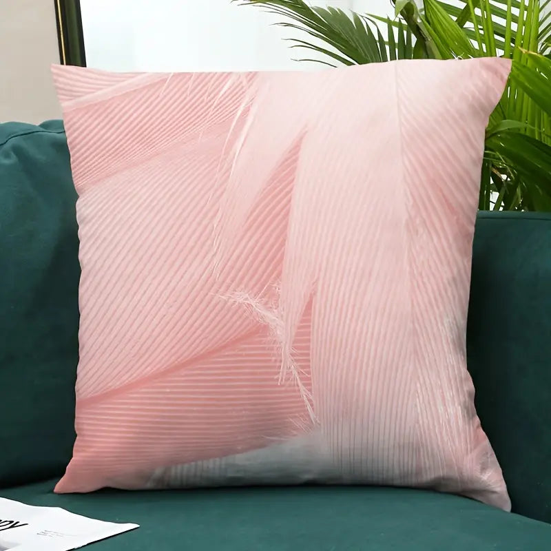Pink Feather Design Pillowcase for Home Décor (18x18in)