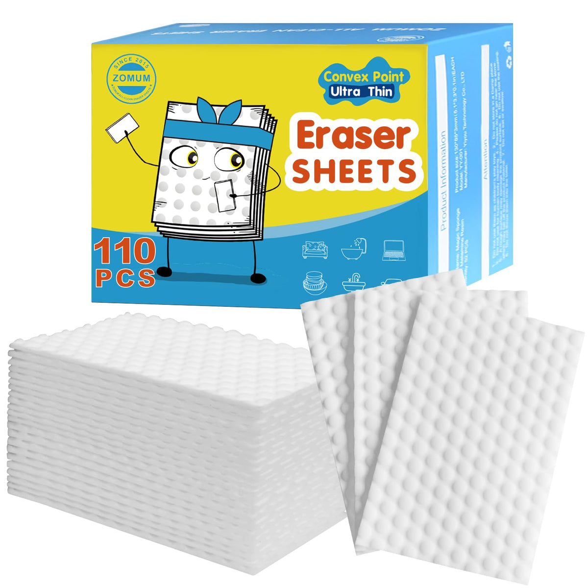 110 PCS Upgrade Convex Point Magic Sponge Eraser SheetsDisposable Portable Magic Cleaning Eraser Thin Wipes for Kitchenware Bathroom Shoe Sink Car Interiors Hard-to-Reach Places