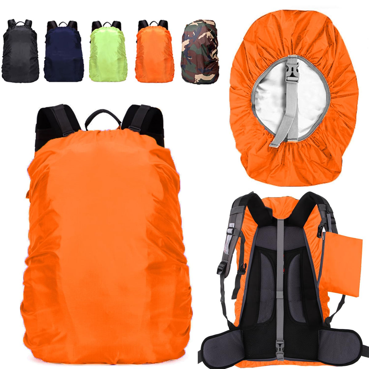 LingTu 20-80L Waterproof Backpack Rain Cover with Storage Pouch and Adjustable Buckle Strap for Traveling Outdoor Hiking Camping (Orange 50-65L Backpack Cover)