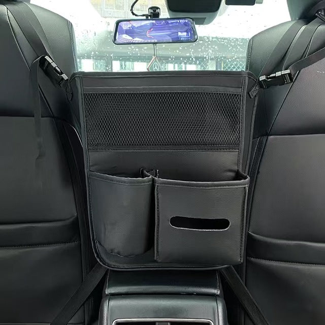 Leather Car Seat Backrest Storage Bag and Hook Pocket