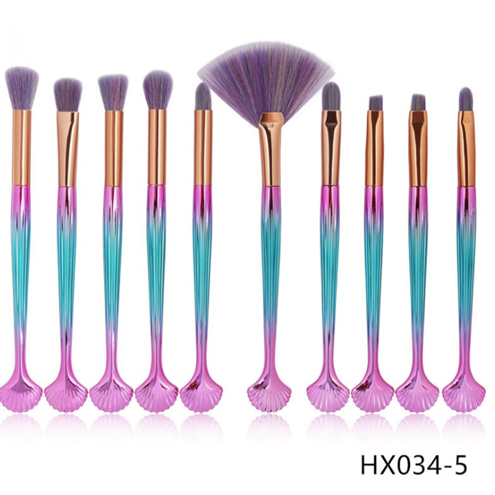 10-Piece Shell Makeup Brush Set - Beauty Tools
