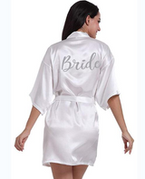 Long Satin Robe with Gold Lettering for Mother of Bride