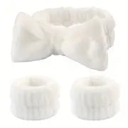 3pcs Cute Microfiber Bow-Knot Headband & Wristband Set