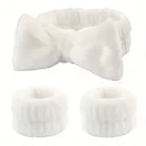 3pcs Cute Microfiber Bow-Knot Headband & Wristband Set