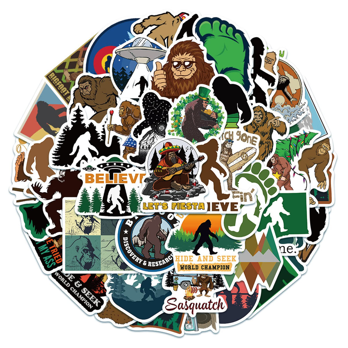 HJHLYYANM Bigfoot Stickers 100Pcs Waterproof PVC Decals for Laptop Bicycle Motorcycle Skateboard Luggage - Set of 50 Unique Designs