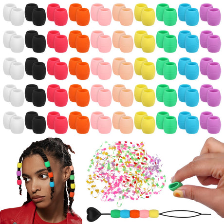 Youdaju 100 Pcs Large Silicone Hair Beads for Kids Girls Soft Colorful Pony Beads Bulk Large Hair Beads for Women Mixed Beads Hair Accessories for Braids Loc Dreadlock Accessories Jewelry Making Kit