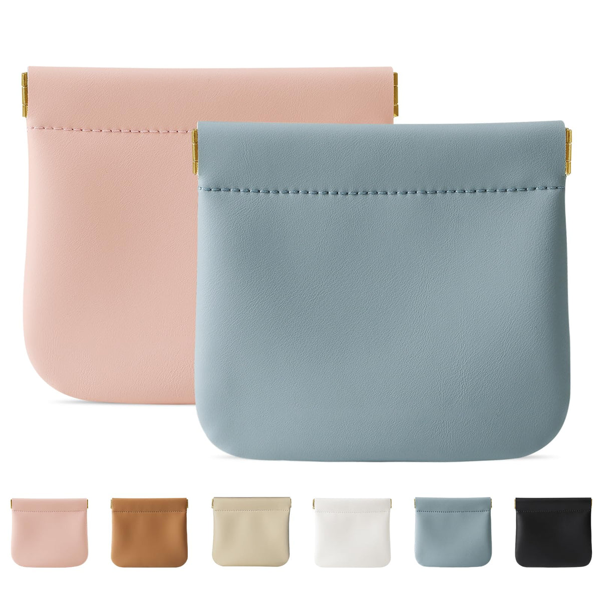 Cretkhp 2 Pcs Small Makeup Bag for Purse Upgrade Organosilicone Mini Makeup Pouch for Women with Snap Closure Clamp Portable Small Cosmetic Bag Travel Storage Pouch for Coin Lipstick (Pink + Blue)