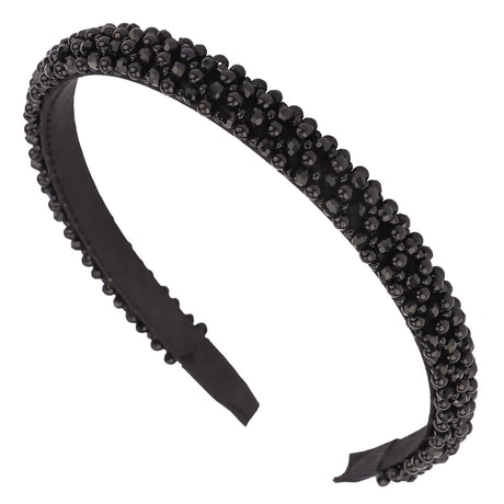 Hapdoo Black Pearl Headbands for Women Girls Cute Puffy Padded Headband with Faux Pearl for Wedding Bride Fashion Wide Thick Beaded Bling Hairbands Hair Hoop Accessories for Birthday
