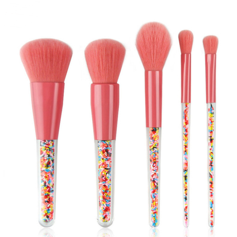 New 5-Piece Candy Makeup Brush Set with Clear Handles