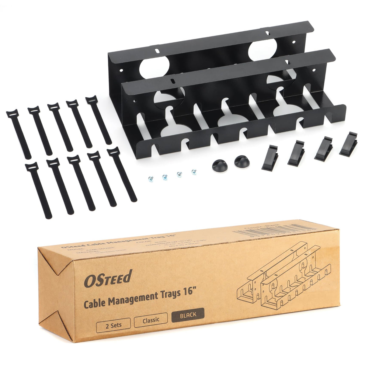 Under Desk Cable Management Tray 2 Pack Black OSteed Cable Management Under Desk Cord Organizer for Desk Cable Tray for Desk Wire Management Home & Office Standing Desk Cord Organizer