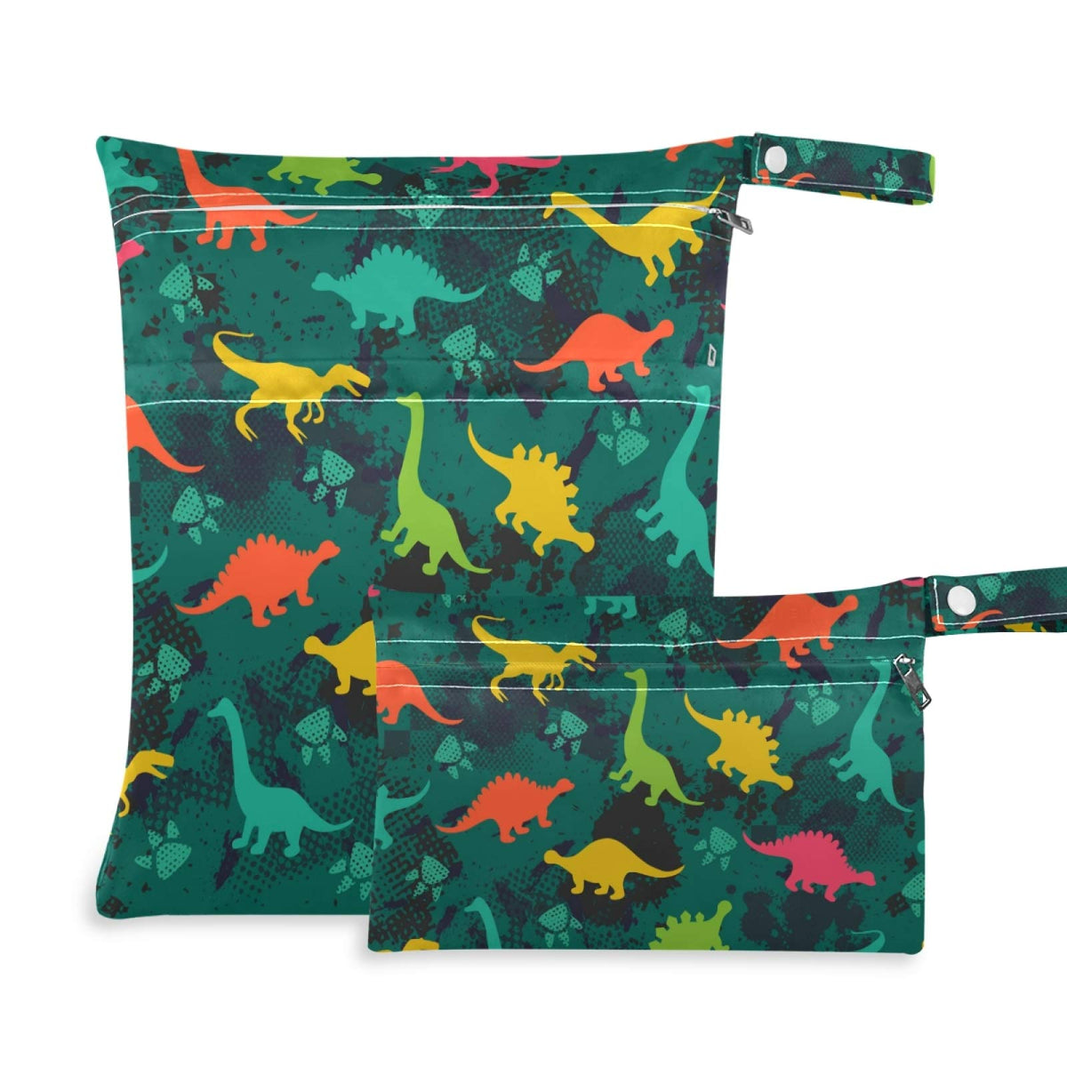 Qilmy 2pcs Dinosaur Wet Dry Bag Waterproof Reusable Baby Cloth Diaper Wet Dry Organizer for Travel Beach Stroller Diapers Wet Swimsuits Toiletries