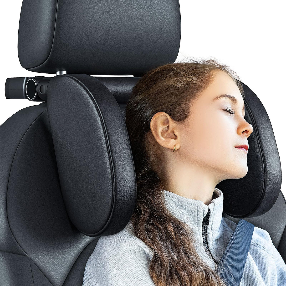 QRabbit Car Headrest Pillow 180° Adjustable Kids Neck Pillows U Shaped Travel Sleeping Car Headrest with Add-on Cushion for Adults and Kids Road Trip (ONLY Suitable for Car Seat with Poles)