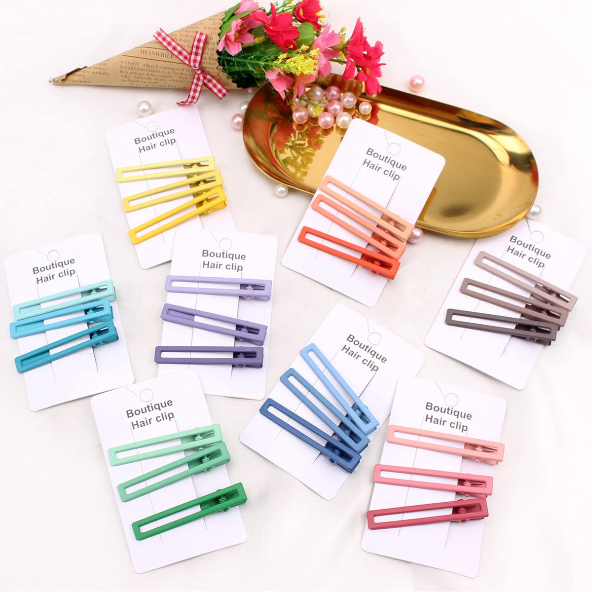 24 Pcs No-Bend Square Metal Matte Hair Clips and Barrettes for Makeup Hairstyling - Cute Rainbow Color Hair Accessories for Women and Girls