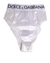 Dolce & Gabbana White Satin High-Waist Brief Logo Women Underwear