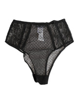 Dolce & Gabbana Black Lace Polka Dot Mesh High Waist Underwear