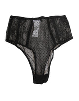 Dolce & Gabbana Black Lace Polka Dot Mesh High Waist Underwear