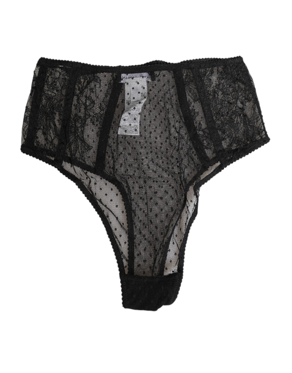 Dolce & Gabbana Black Lace Polka Dot Mesh High Waist Underwear