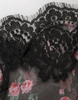 Dolce & Gabbana Black Pink Floral Lace Mesh Lingeri Underwear