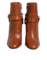Dolce & Gabbana Brown Leather DG Logo Buckle Ankle Boots Shoes