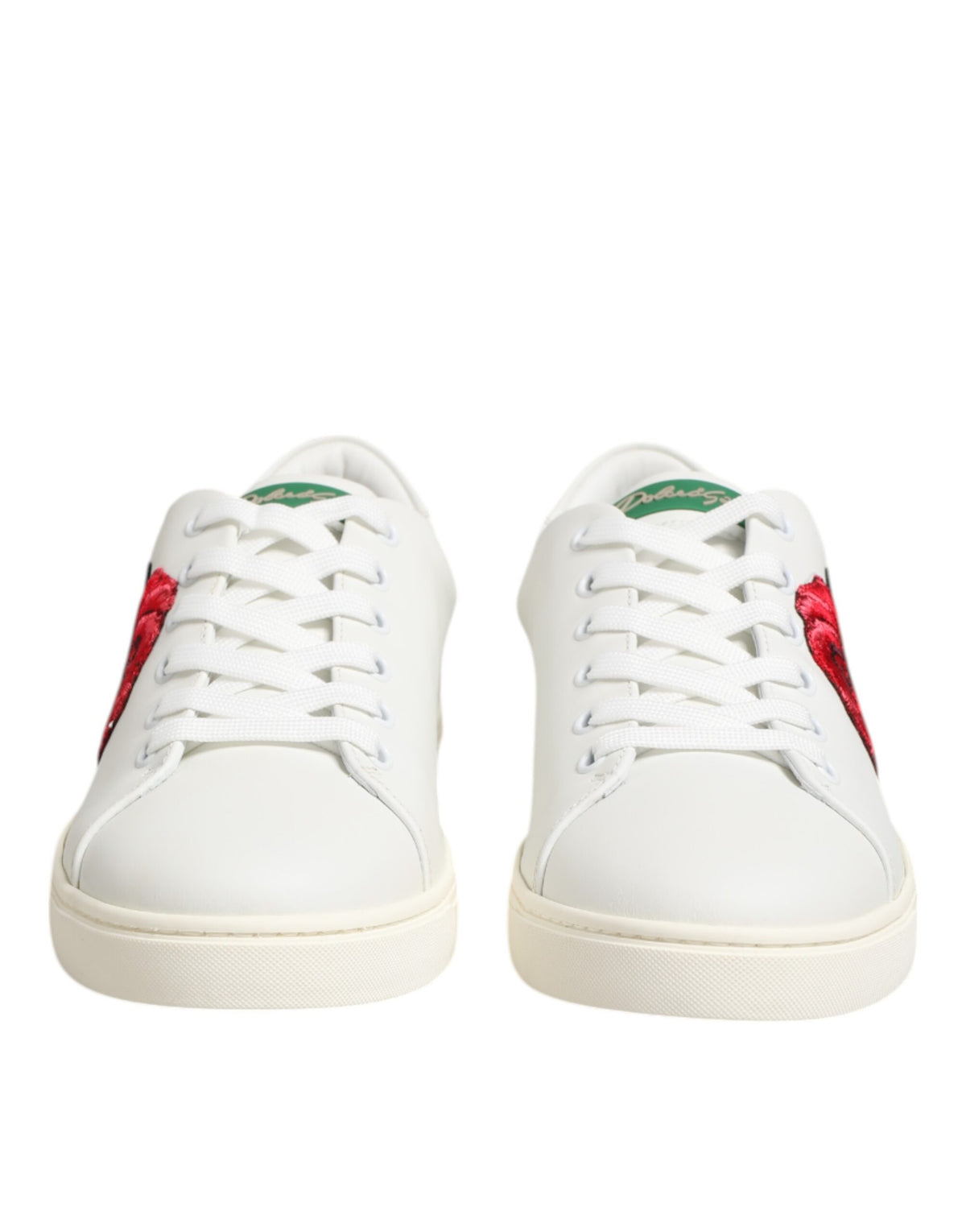 Dolce & Gabbana White Leather Rose Embroidery Low-Top  Shoes