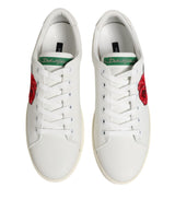 Dolce & Gabbana White Leather Rose Embroidery Low-Top  Shoes