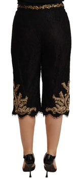 Dolce & Gabbana Black Lace Gold Baroque SPECIAL PIECE Shorts