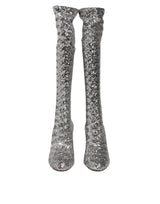 Dolce & Gabbana Shoes Silver Sequins Glitter High Heel Boot Shoes