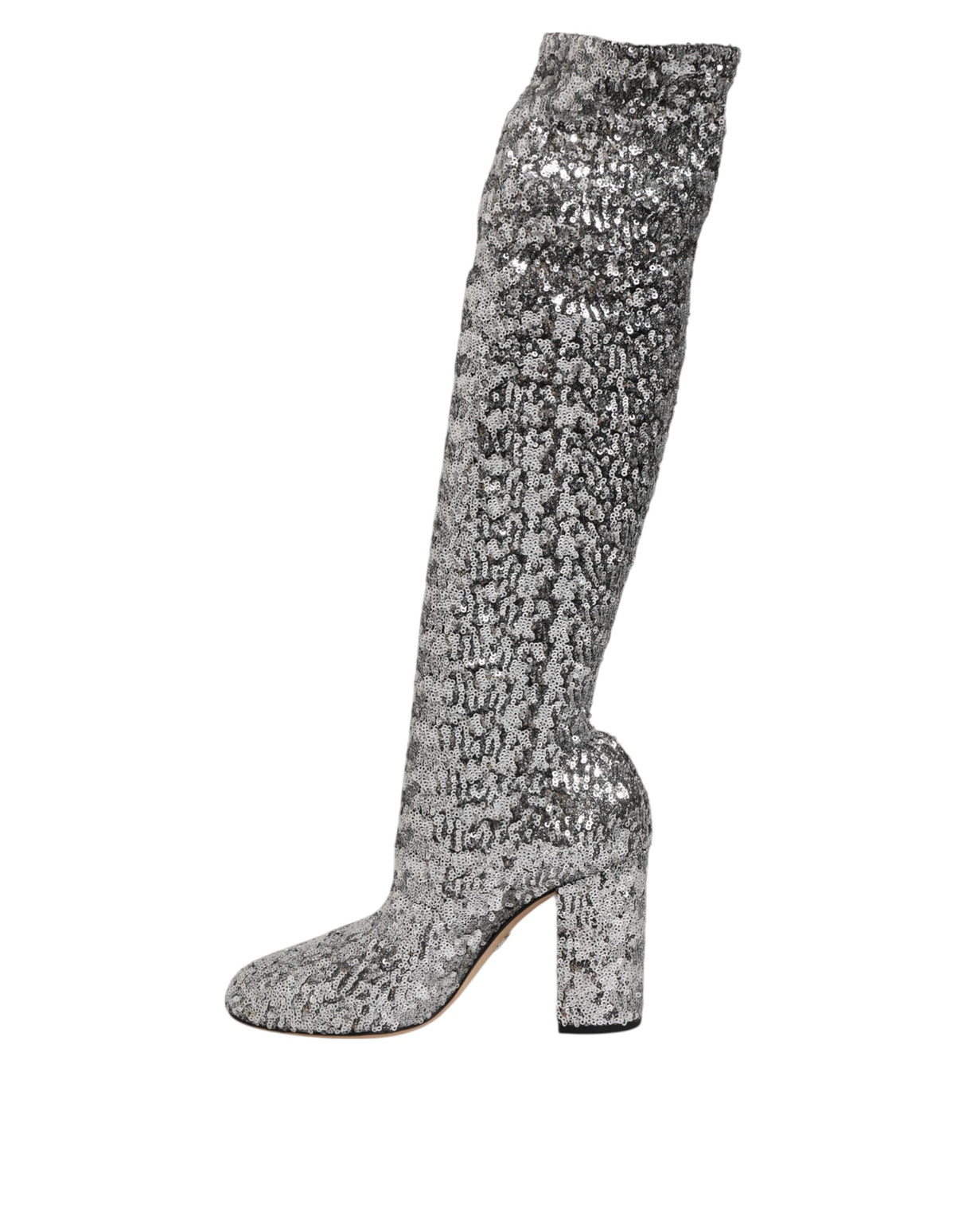 Dolce & Gabbana Shoes Silver Sequins Glitter High Heel Boot Shoes