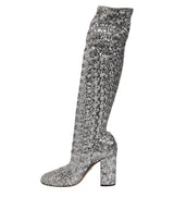 Dolce & Gabbana Shoes Silver Sequins Glitter High Heel Boot Shoes