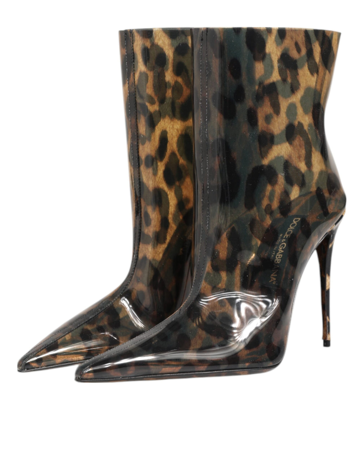 Dolce & Gabbana Leopard Print PVC Pointed Toe Boots Shoes