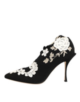 Dolce & Gabbana Black White Embroidered Jersey Stiletto Boots Shoes