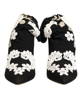 Dolce & Gabbana Black White Embroidered Jersey Stiletto Boots Shoes