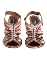 Dolce & Gabbana Bronze Satin Ruched Slingback Sandals Shoes