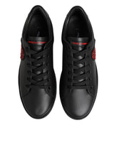 Dolce & Gabbana Black Leather Crystal Heart Low Top Sneakers  Shoes