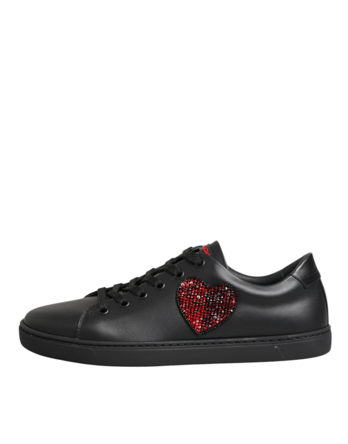 Dolce & Gabbana Black Leather Crystal Heart Low Top Sneakers  Shoes