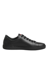 Dolce & Gabbana Black Leather Crystal Heart Low Top Sneakers  Shoes
